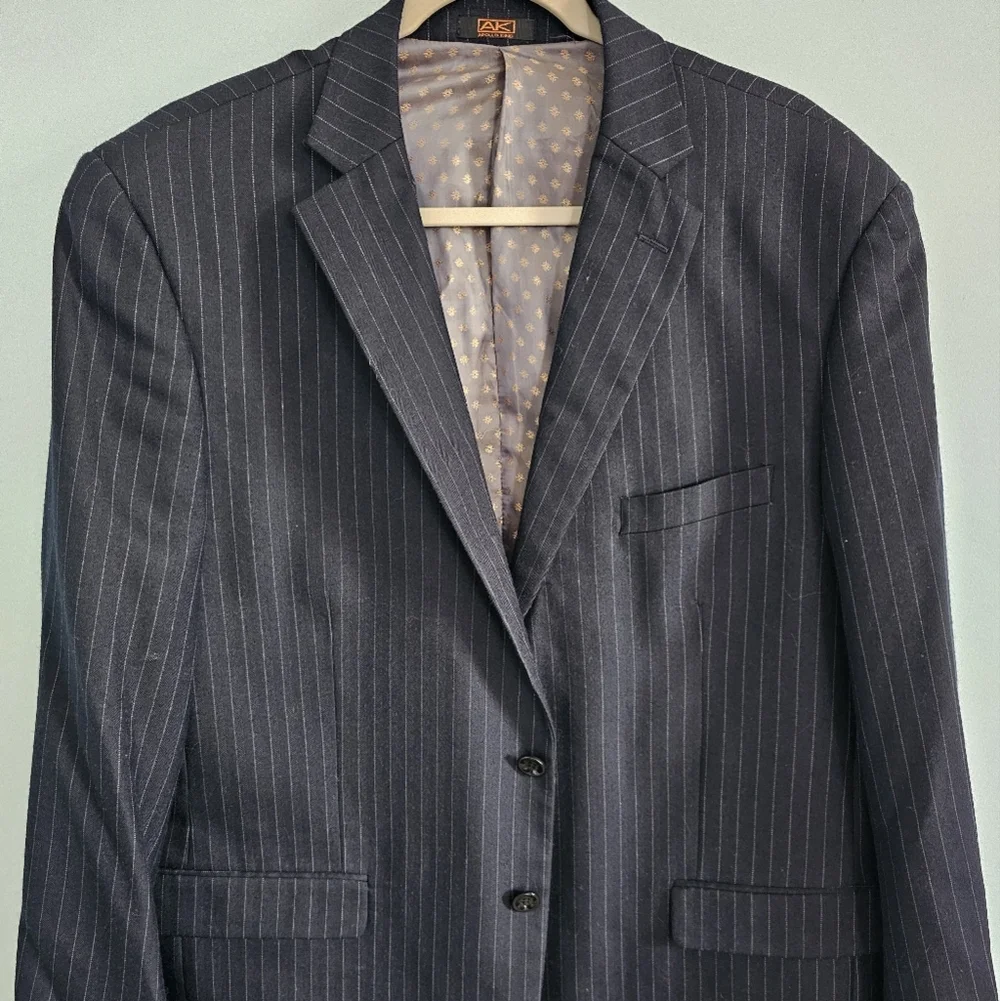 Apollo‎ King Men's 150's Wool Navy Pinstripe Two Button Blazer 46R